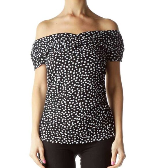 White House Black Market Tops - White House Black Market Black White Off-Shoulder Polka-Dot Blouse